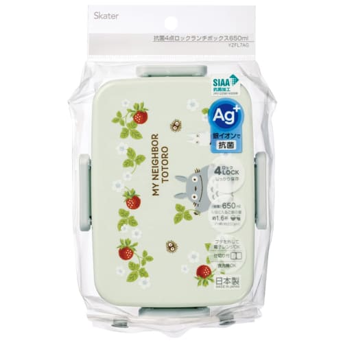 Skater Bento Box, My Neighbor Totoro Raspberry Design, 650ml, Antibacterial, 4-Point Lock, Women's, Made In Japan, YZFL7AG-A
