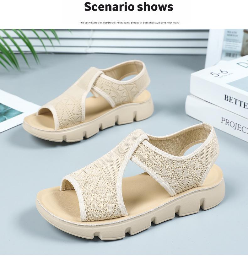 Women's Summer Fly-Knit Breathable Open-Toe Sandals & Slippers, Polyurethane Lightweight Design