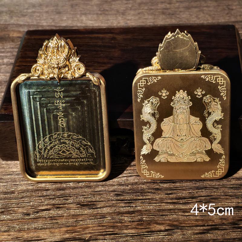 Ciondolo in Acciaio Titanio Thangka Tibetano: Scatola per Gu, Monofacciale/Bifacciale, Oro/Argento, Guscio Amuleto del Buddha Benming
