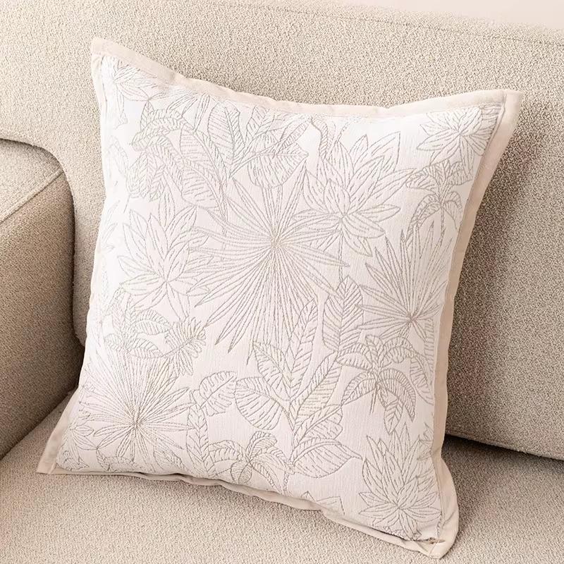 Luxuriöse Grau-Weiß Jacquard Kissenhülle Geometrische Blatt Muster Überwurf Kissenbezug Dekorativ für Sofa Couch Wohnzimmer Heimdekoration