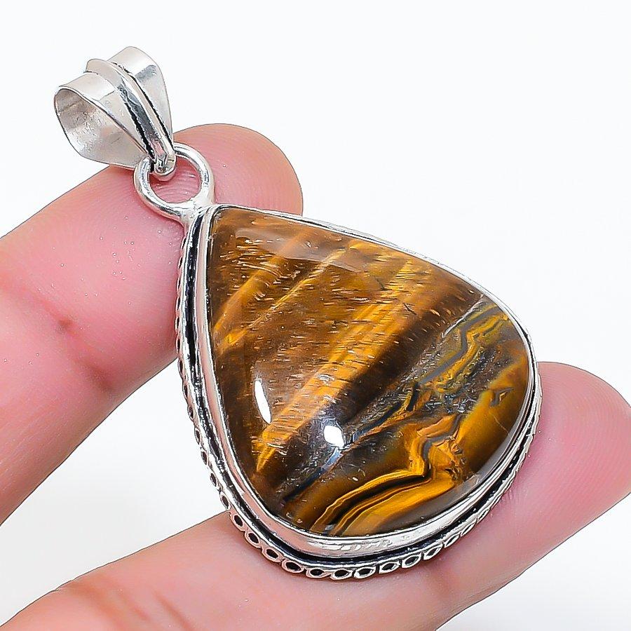 Pendentif Fait Main en Argent Sterling 925 avec Pierre Naturelle Œil de Tigre 1,81" AP-14799