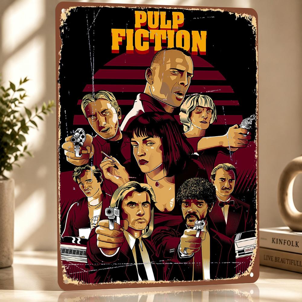 Pulp Fiction Movie Art D Printed Texture Poster Personalized Wall Art Retro Metal Tin Signs for Home Decor Accessories Items