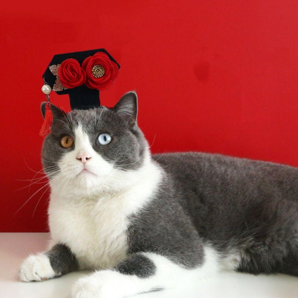 Traditional Cat Headdress Chinese Style Dog Hanfu Headband Puppy Pet New Year Headband  Dog/cat