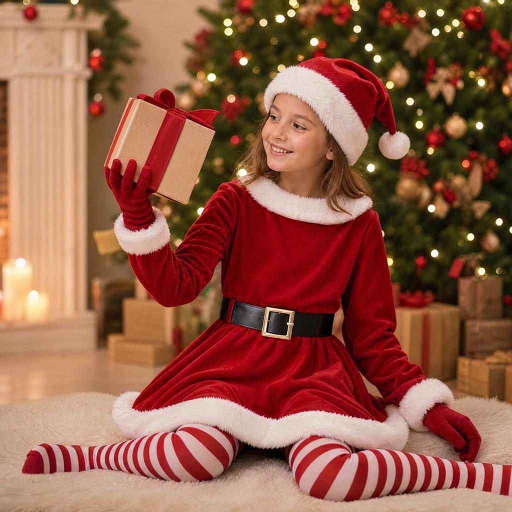 Girls Christmas Dress Set for Holiday Party and Gift Giving