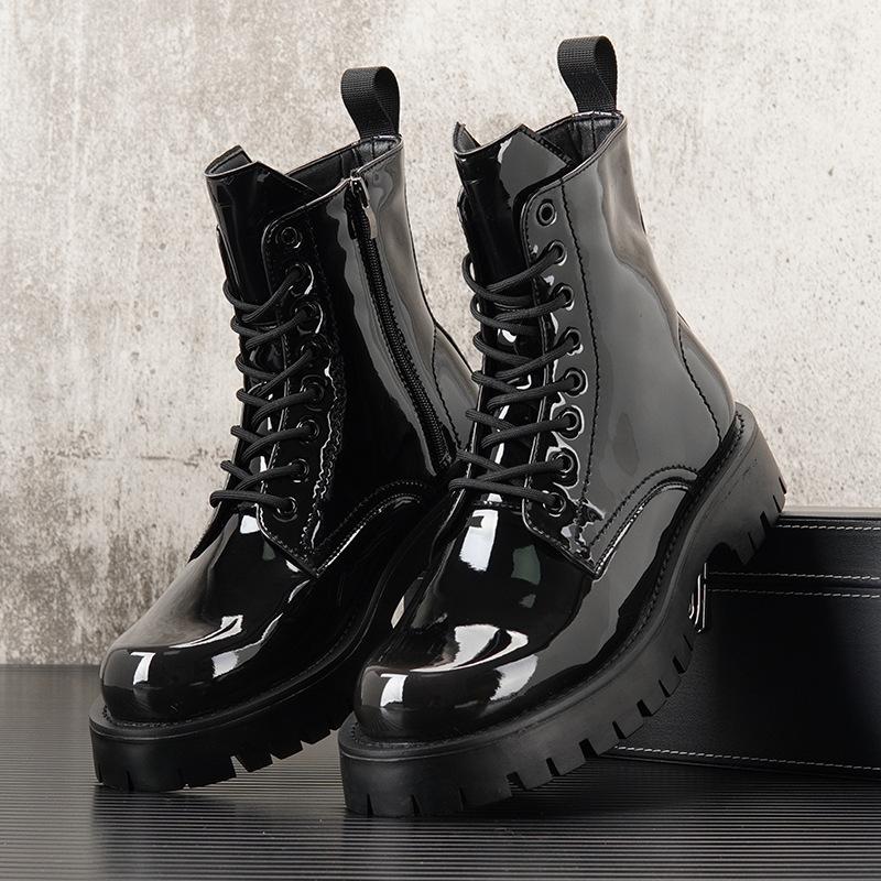 

Мужские повседневные платья для сцены и ночного клуба в британском стиле, ботинки из лакированной кожи, модная обувь на платформе, осенне-зимние ботинки, ковбойские ботильоны 280 чёрный