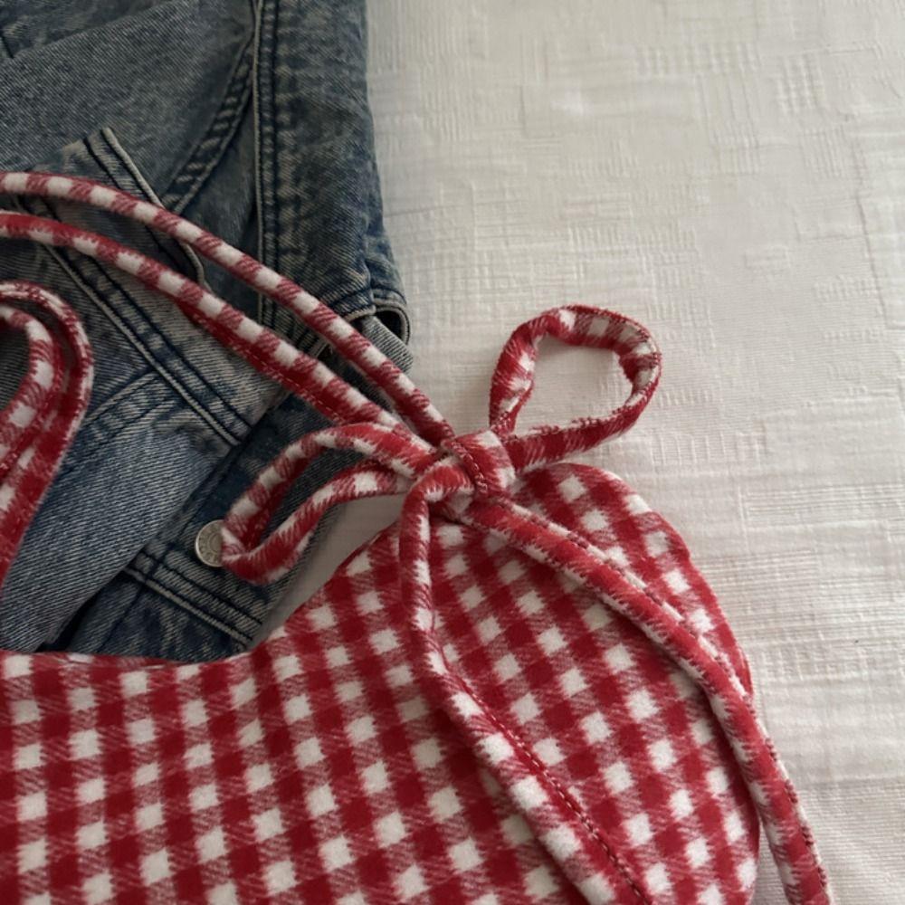 Printed Red Plaid Tote Bag Cloth Women's Handbag Fashion Heart Shoulder Bag  Female