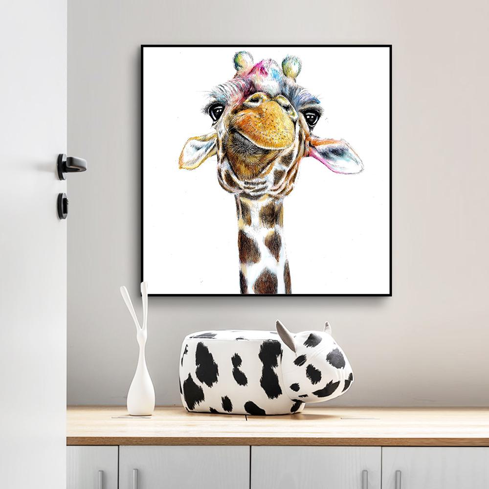 

Креативный холст с изображением пятнистого оленя, акварельная живопись на холсте, постеры с животными Куадрос и принты, настенное искусство для детской комнаты