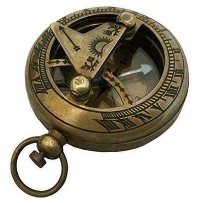 Antique Mini Compass with Sundial Push Button Pocket Compass Nautical Gift