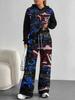 European And American Autumn And Winter Casual Long-Sleeved Retro Pattern Set Women'S Hooded Sweater Trousers Two-Piece Set