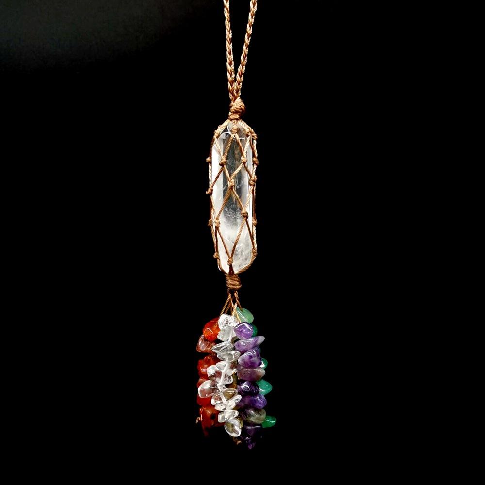 Natural Crystal Column Woven Mesh Pocket Pendant Car Hanging Bag Accessories G15