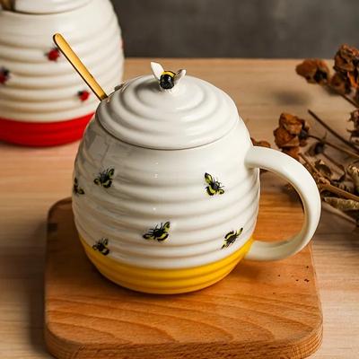 1 adet 450ml Seramik Kahve Kupası Saplı ve Kapaklı Su Bardağı Uğur Böceği Kelebek Arı Dekor Kahve Kupası Arkadaşlara Doğum Günü Hediyeleri