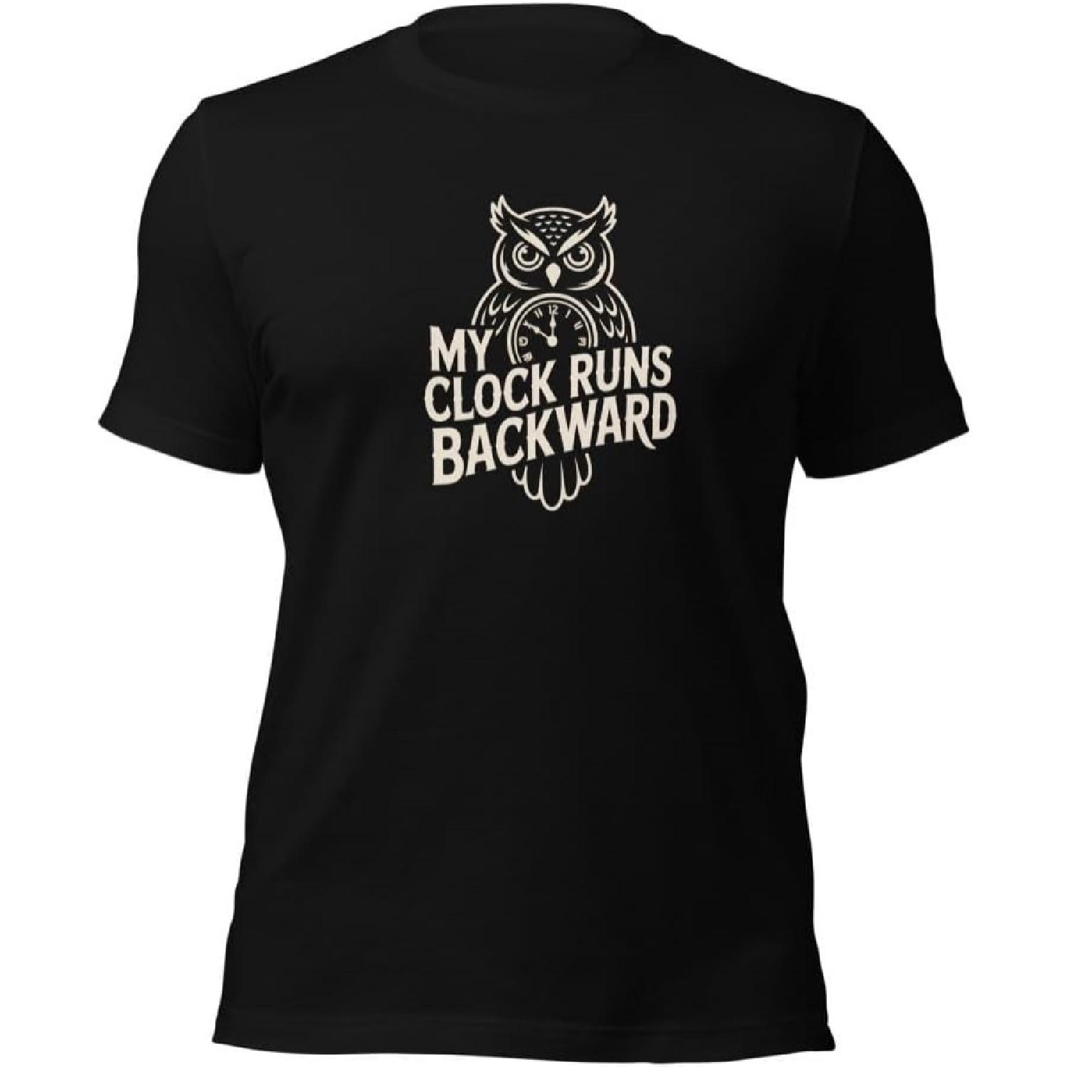 My Clock Runs Backward Tee - Night Owl Apparel, Unique Graphic Shirt, Funny Late Night Gift, Comfortable Casual Wear XXXXXL разноцветный