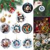 Christmas Cartoon Santa Decorations Acrylic Snowman Hanging Ornaments Realistic Flat Tree Hanging Decorations Round Party Favors