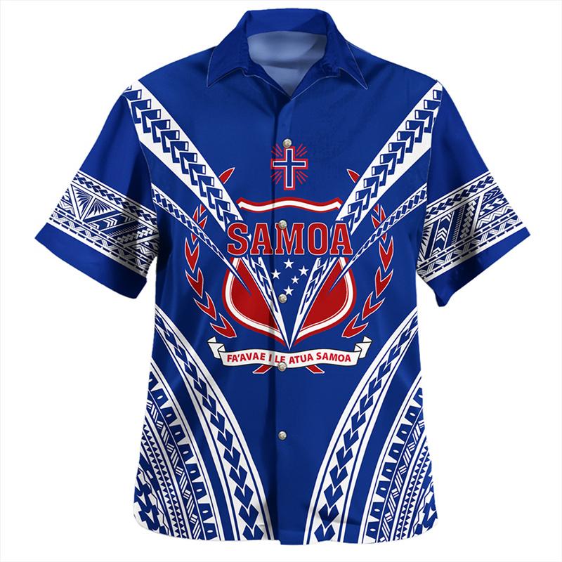 Vintage Fashion 3D Polynesian Samoa Flag Print Shirts For Men Samoa Emblem Graphic Shirts & Blouses Kid Streetwear Short Shirts
