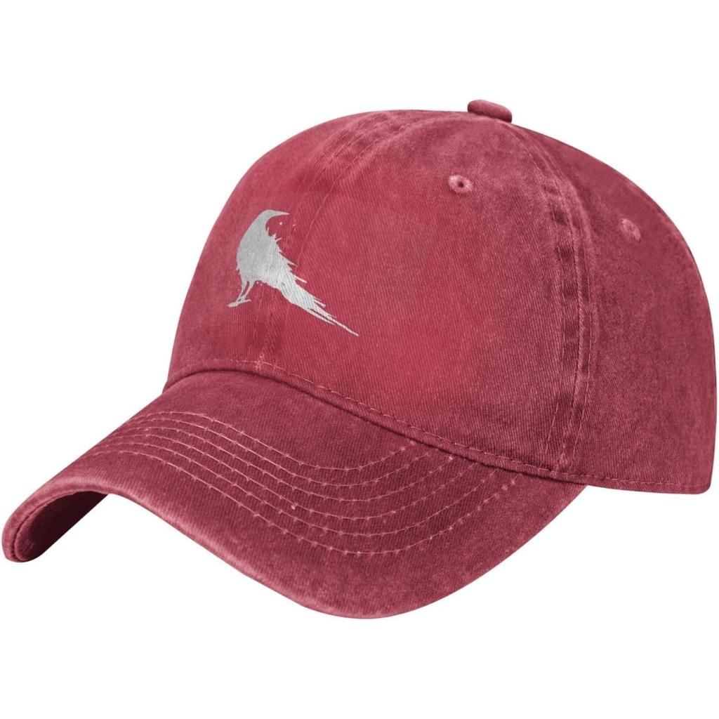Raven Bird Graphic Washed Cotton Baseball Cap Distressed Denim Adjustable Outdoor Casual Hat