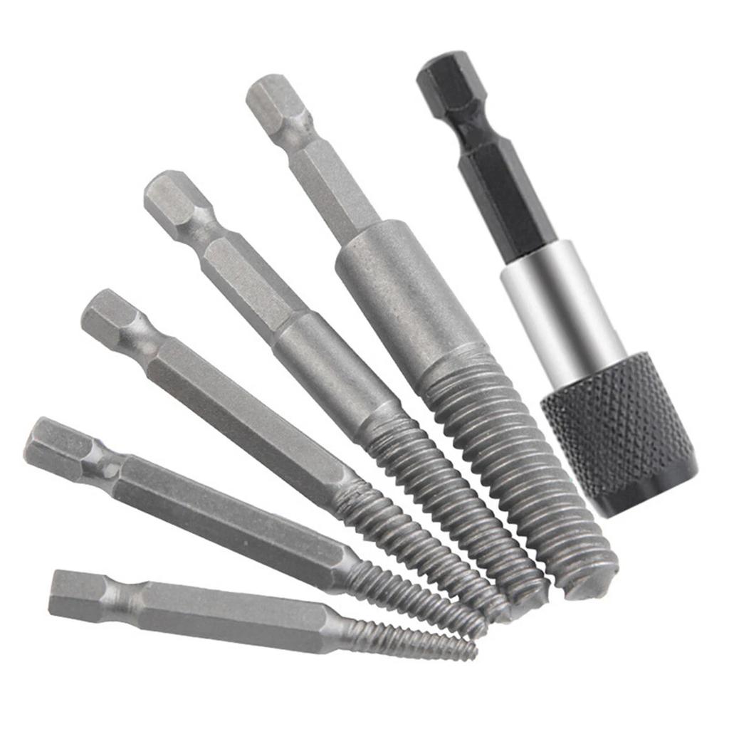 1/6Pcs Damaged Screw Extractor 1/4 Hex Shank Tool Set Broken Stripped Bolt Remover