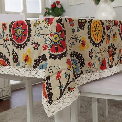 Tovaglia Girasole Stile Etnico Bohemien Cotone Lino Pizzo