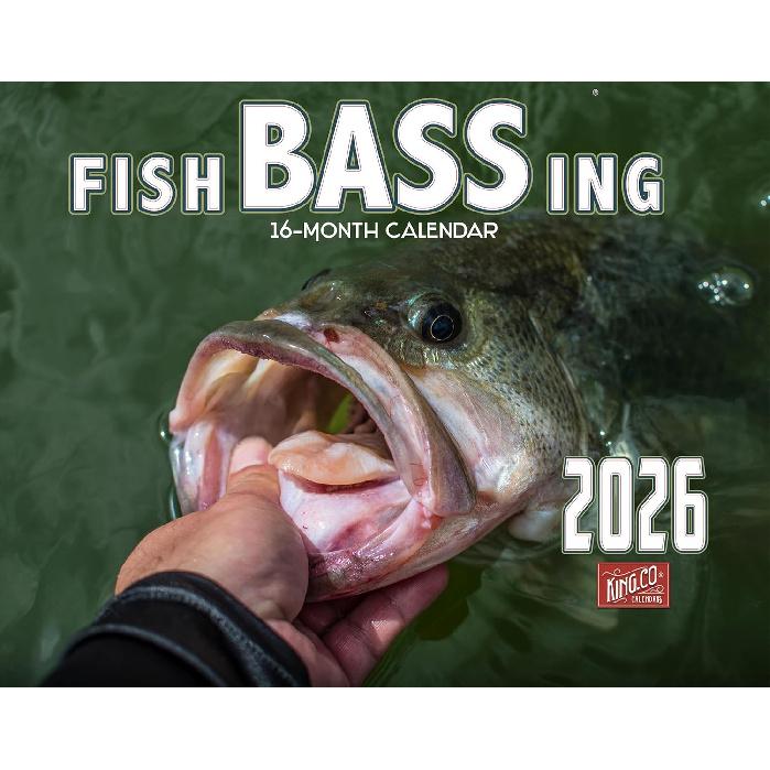2026 Bass Fishing Wall Calendar 16-Month X-Large Size 14x22, Freshwater Trophy Largemouth and Smallmouth Bass - The KING Company-Monster Calendars 2026 Bass Fishing Wall Ca