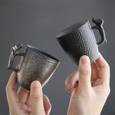 Keramik-Reisekaffeetasse, grobe Keramik-Wassertasse mit 3D-Hundegriff, Teetasse, Jahrestagsgeschenke, 100 ml