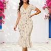 Women Plus Size V Neck Short Sleeve Geometric Printed Fitted Fishtail Dress