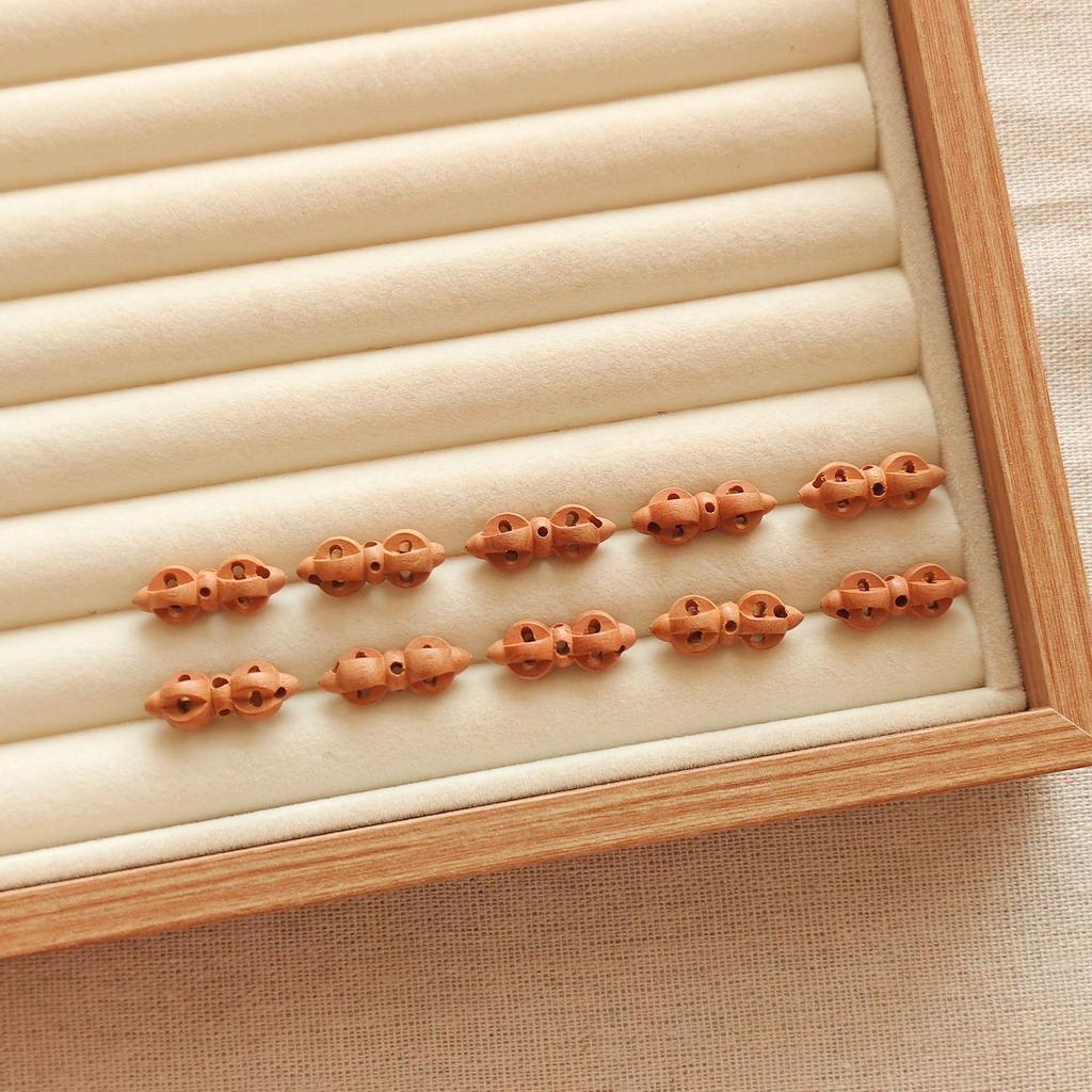 Peach Wood Vajra Bell & Pestle Bracelet Charm - Small Ritual Carving Accessory