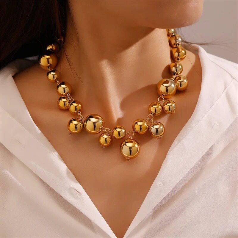 

Light Luxury European and American Style Clavicle Chain Personalized Minority Silver Ball Gold Round Necklace [Ready in Stock]