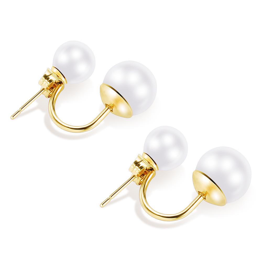 Orecchini a Bottone in Acciaio Inossidabile con Perle a Doppio Strato - Moda Donna.