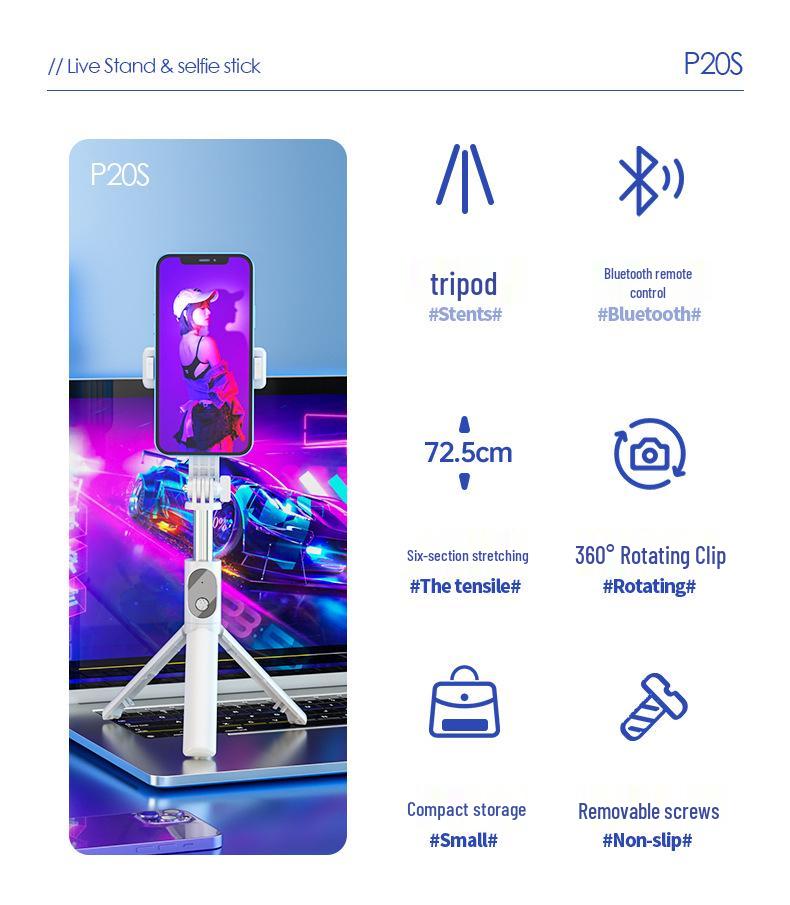 P20S Bluetooth Folding Selfie Stick Tripod for Home & Outdoor Photography