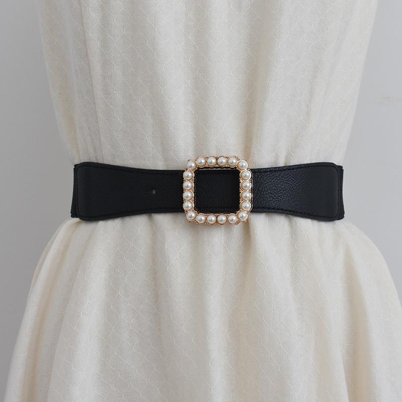 Stylish Womens Elastic Waist Belt With Pearl Decoration Perfect For Skirts And Dresses