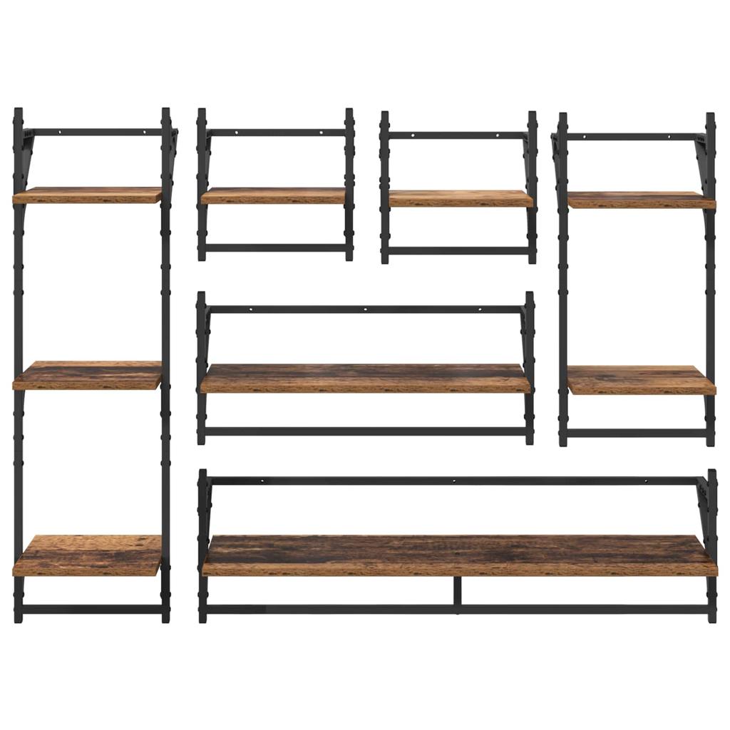 Wall Shelf Set 6 pcs Reclaimed Wood Look 100 x 25 x 30 cm Wood Based Material