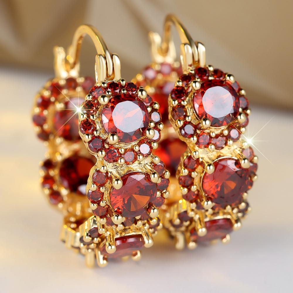 Exquisite Blue Cubic Zirconia Hoop Earrings for Women Elegant Purple Zircon Circle Earrings Wedding Party Jewelry Gift