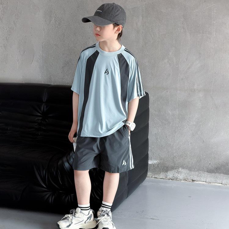 Boys  Quick-Dry Color Block Sportswear Set - Teen Summer Basketball Uniform Size 130