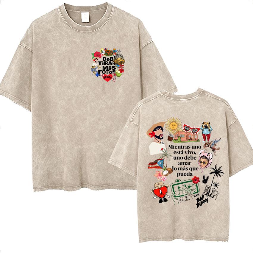 Rolig Debi Tirar Mas Fotos DTMF Vintage Tvättad T-shirt Bad Bunny Album 2026 Merch T-shirts Herr Dam Harajuku Överdimensionerad T-shirt