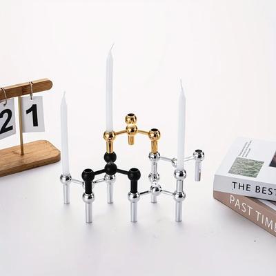 Vintage Metal Molecular Structure Candle Holder Nordic Style Silver Candle Stand Triangle Candlestick Gift