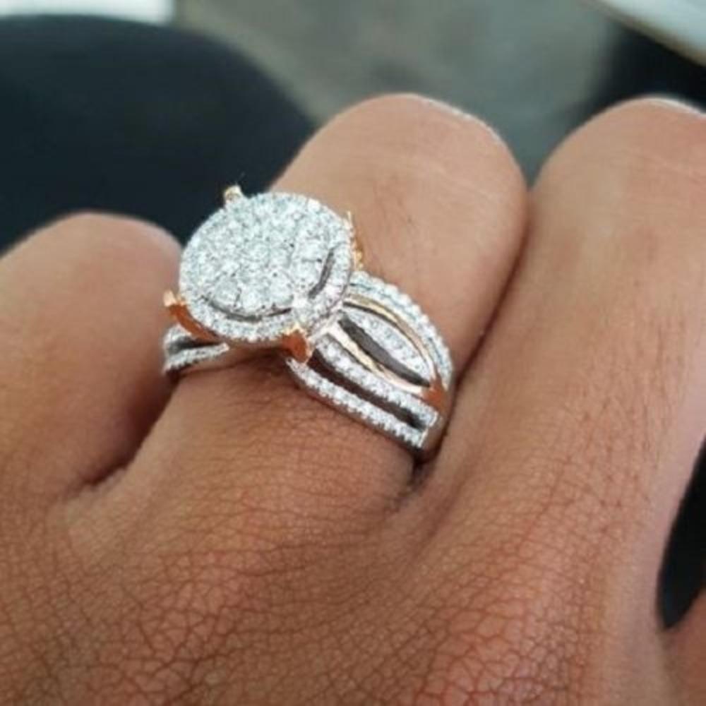 Elegant Two Tone 14k Rose Gold Plated Ring for Women Micro Paved Diamond Luxury Engagement Wedding Party Ring