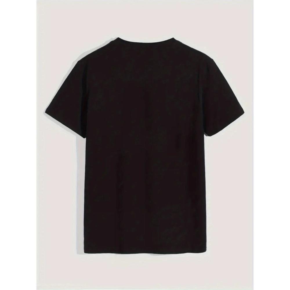 Summer Men's 100% Pure Casual Sports Loose Letter and Mountain Printed Comfortable Round Neck Short Sleeved T-shirt Top