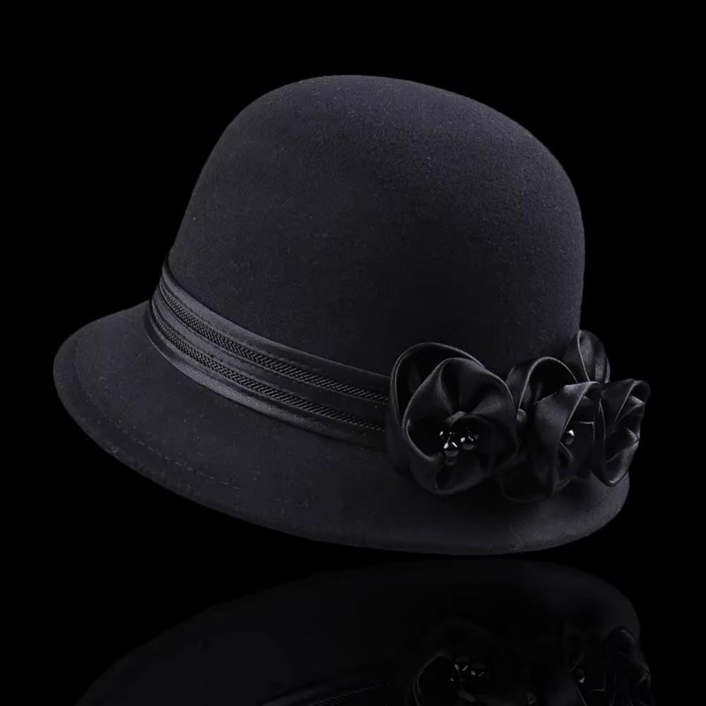 Korean Autumn Winter Fisherman Hat Warm Pure Color Wool Formal Hat Adjustable Rose Flower Flower Decorated Hat Top Hat