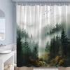 Misty Forest Shower Curtains Pine Trees Mountain Plant Birds Blue Abstract Art Landscape Polyester Fabric Bathroom Curtain Decor