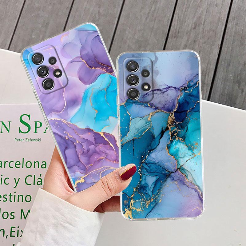 Watercolor Abstract Marble Pattern Clear Phone Case For Samsung Galaxy A56 A57 A37 A55 A54 A36 A35 A26 A16 A17 A07 A52 A34 Cover