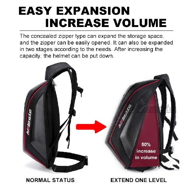 Carbon Fiber Motorcycle Backpack Motocross Helmet Bag Waterproof Motorsport Riding Backpack Expandable Hard Shell Bag Reflective