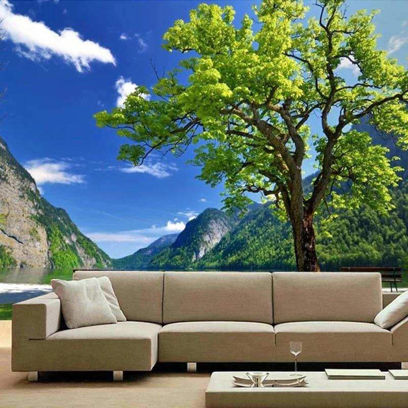 Natural Scenery Photo Wallpaper Park Landscape Large Mural Mountain Water Wall Murals For Living Room Bedroom
