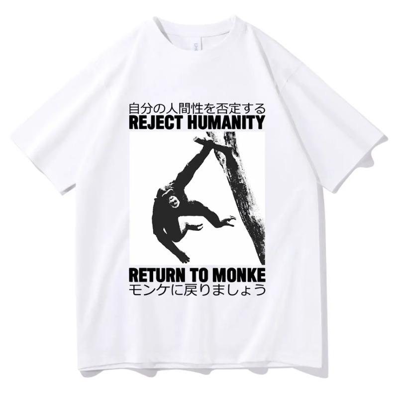 Rejeter l'Humanité Retourner au Singe T-shirt Mignon Drôle Meme Singe Japonais Impression Graphique T-shirt Homme Coton T-shirts Oversize