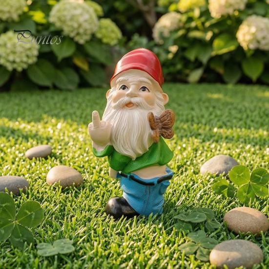 Einweihungsgeschenke für Gärtner Freche Mittelfinger-Gnom-Statue, Harz-Gartenzwerg-Ornament, Lustige Kreative Garten-Geste Zwerg-Dekoration