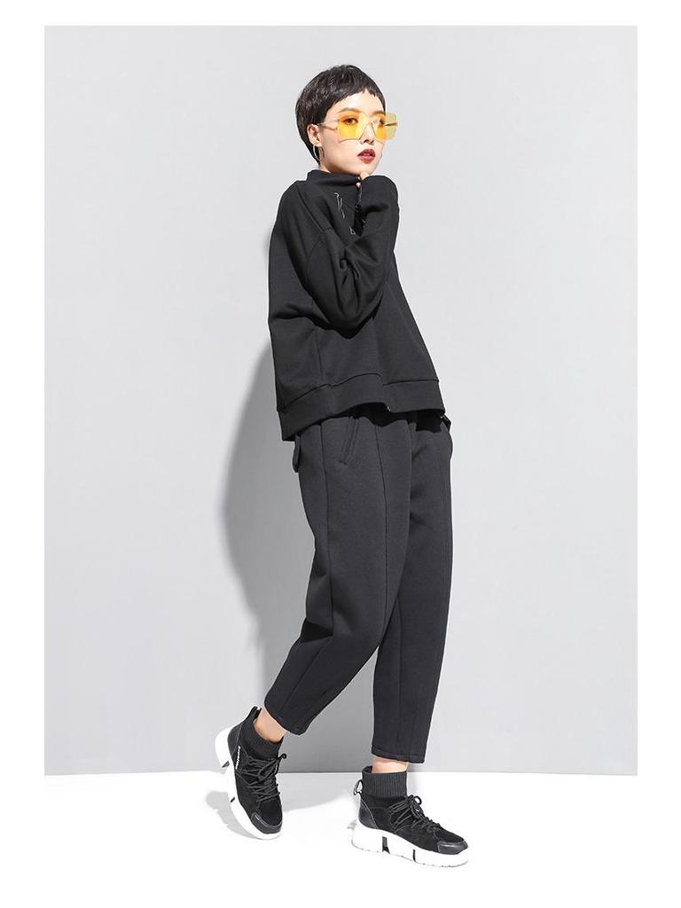 European and American Style Long-Sleeve Round Neck T-Shirt with Exposed Line Decoration for Women