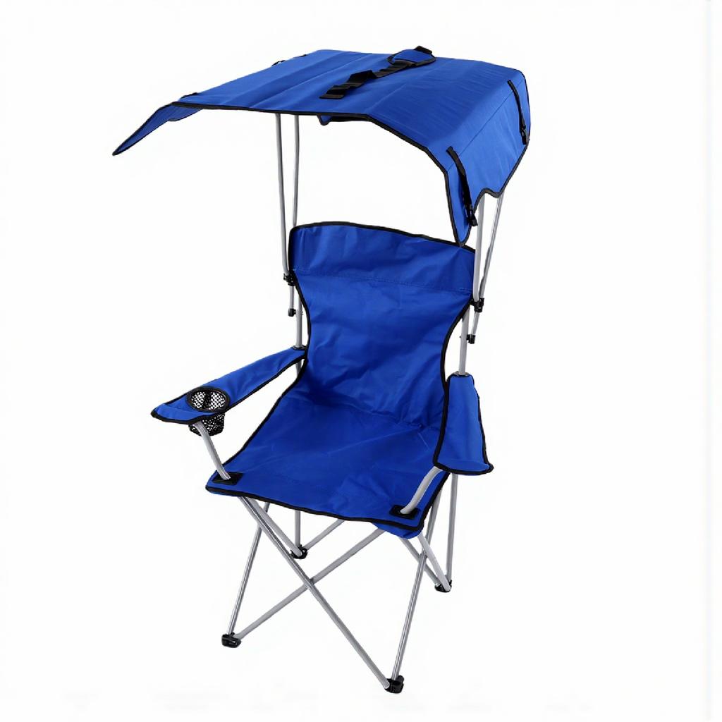 Outdoor Folding Chair Blue 300lb Capacity Breathable Portable High Back Camping Chair with Canopy for Beach Travel