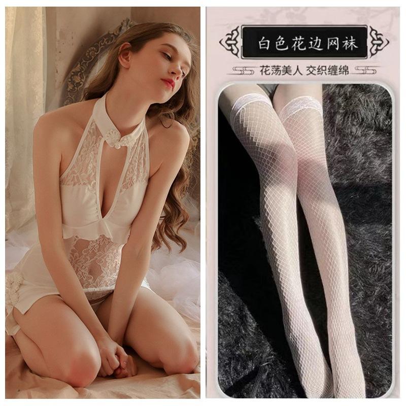 Sexy Lace Seduction Deep V Vintage Cheongsam Pajamas Hot Uniform Seduction Set