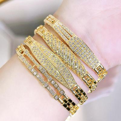 WWJ Luxurious Golden Opening Adjustable Zircon Large Bracelet Bride Wedding Engagement Party Jewelry Accessories