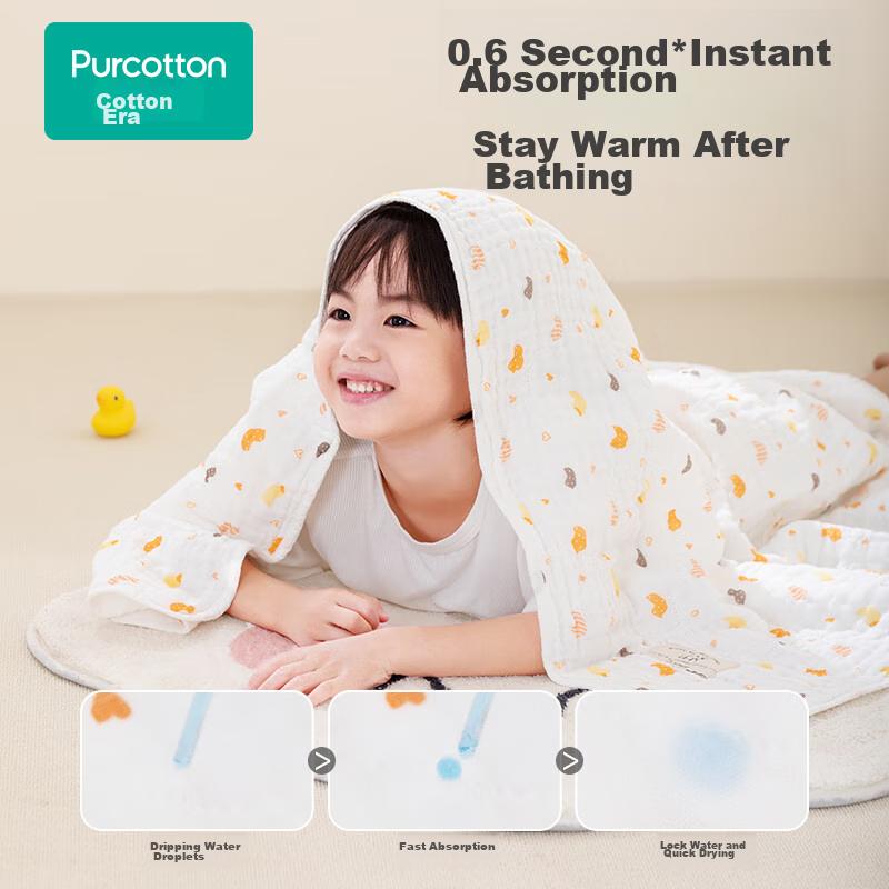 PurCotton Baby Bath Towel, Newborn 6-Layer Washable Gauze Bath Towel, Pure Cotton Baby Towel, Lion Airplane Blue, 95*95cm