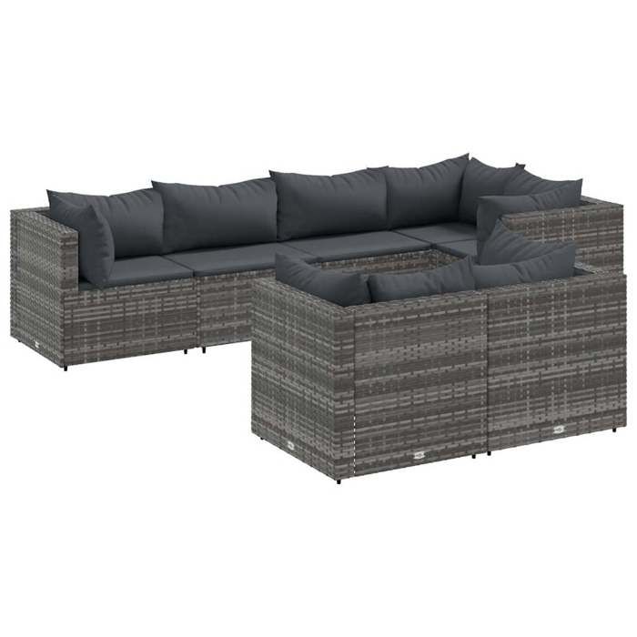 VidaXL Salon de jardin 7 pcs avec coussins Gris Résine tressée, ensemble de canapés d'extérieur, canapé d'angle de jardin, 3308186