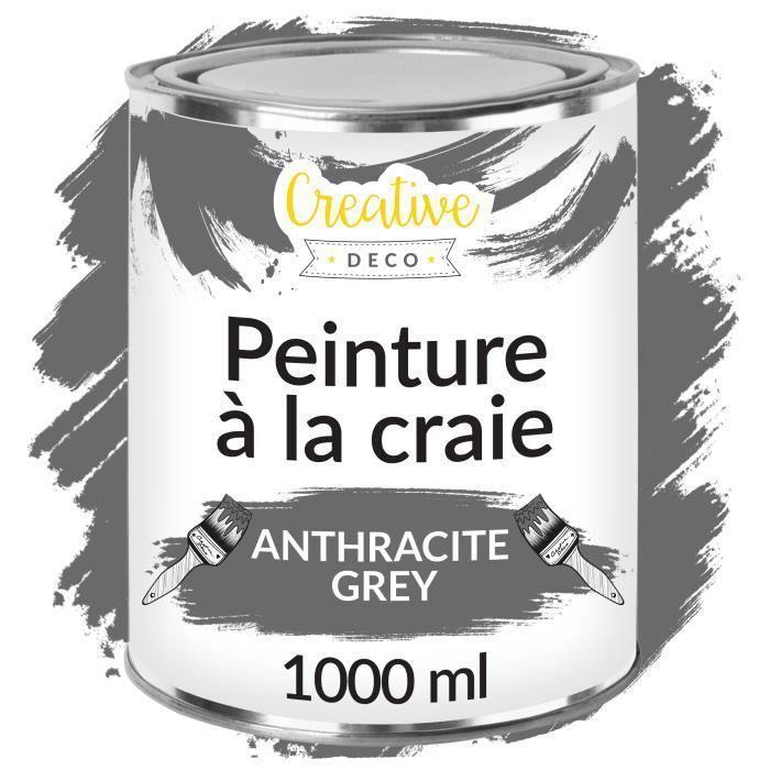 Peinture à la Craie Gris Anthracite - CREATIVE DECO - 1L - Mat et Lavable - Peinture Bois - Chalk Paint Grise